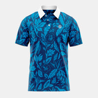 polo de golf manches courtes feuilles bleues face