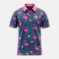 polo de golf manches courtes flamand rose face