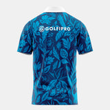 polo de golf manches courtes feuilles bleues dos