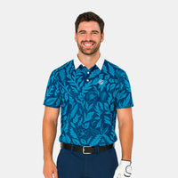 polo de golf manches courtes feuilles bleues homme