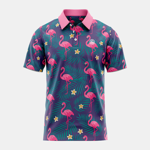 polo de golf manches courtes flamand rose face