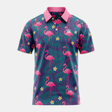 polo de golf manches courtes flamand rose face