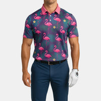 polo de golf manches courtes flamand rose homme